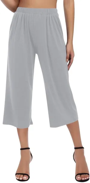 2025 Womens Capri Pants Loose High Waisted Wide Leg 3/4 Pants Drawstring Casual Palazzo Trousers with Pockets