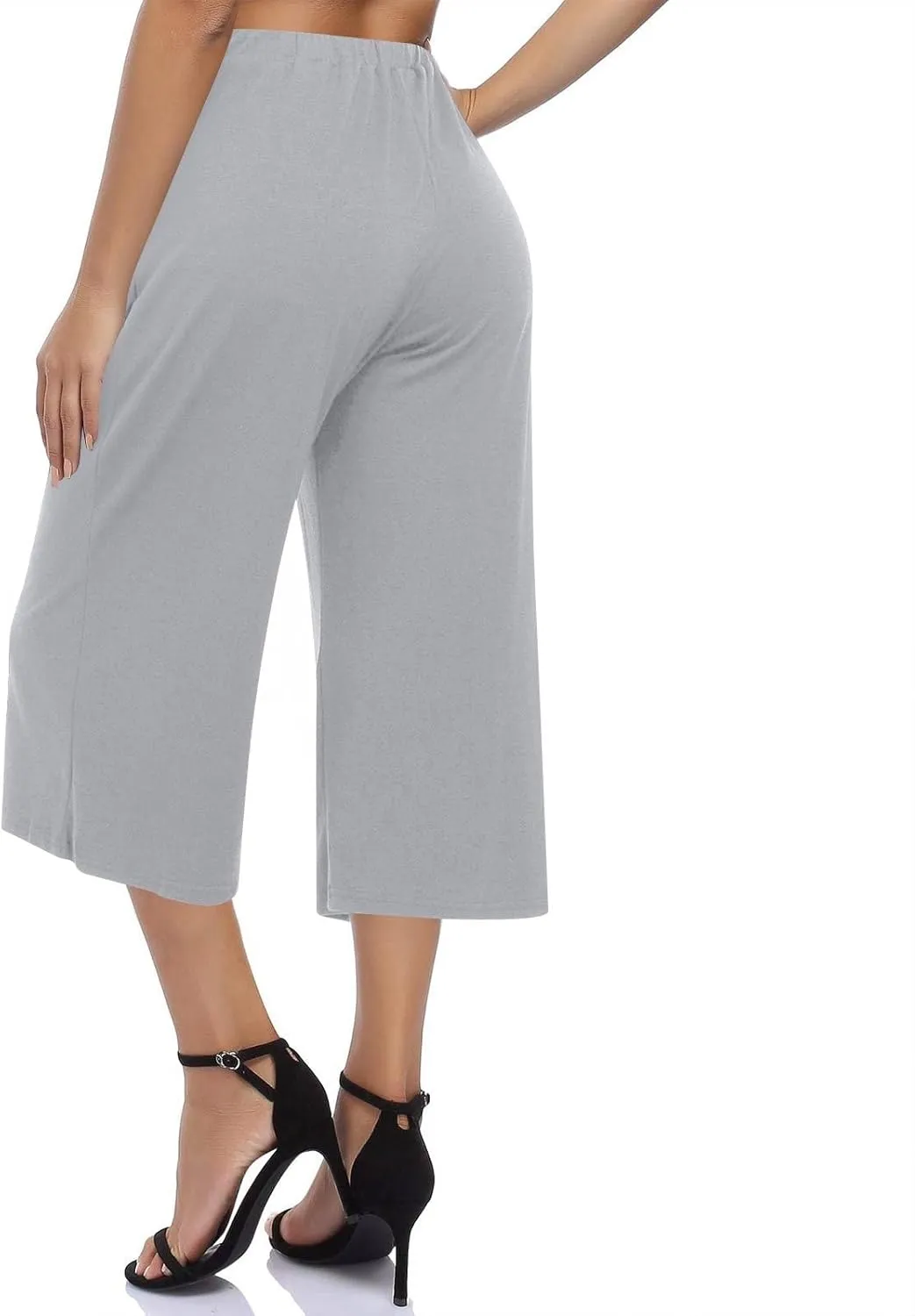 2025 Womens Capri Pants Loose High Waisted Wide Leg 3/4 Pants Drawstring Casual Palazzo Trousers with Pockets
