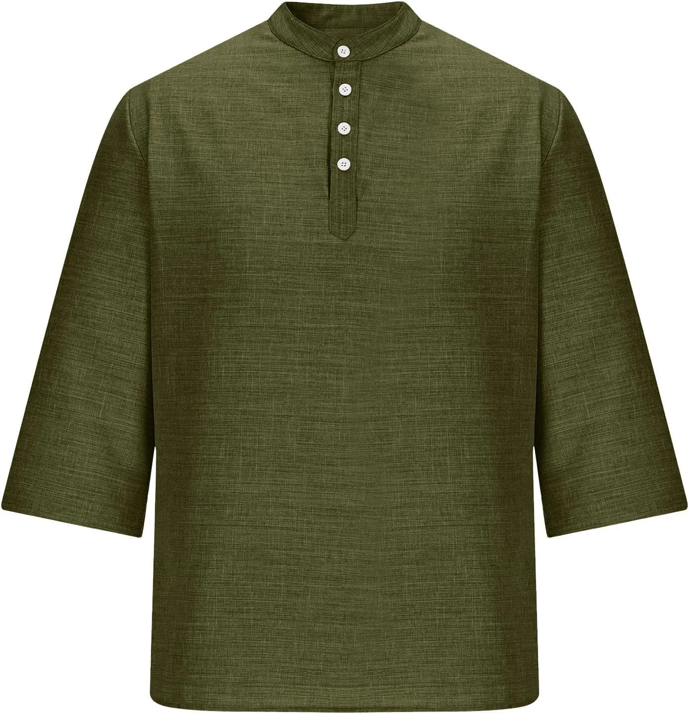 3/4 Length Sleeve Mens Shirts Casual Stylish V Neck Button Up Cotton Linen Henley Shirt Summer Beach Vacation Clothes