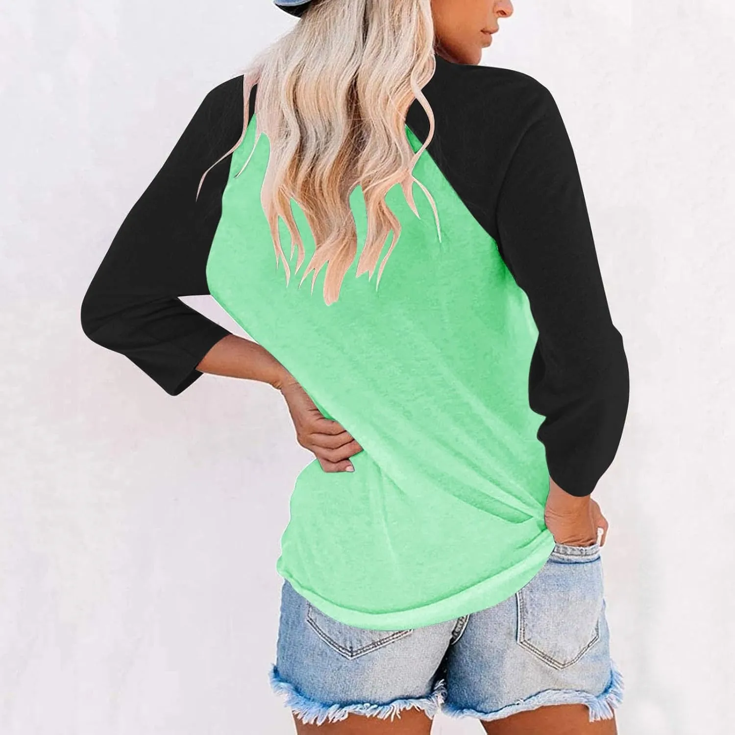 3/4 Sleeve Tops for Women Contrast Crewneck Casual Trendy Shirts Summer Jersey Sports Blouses Baseball Tee