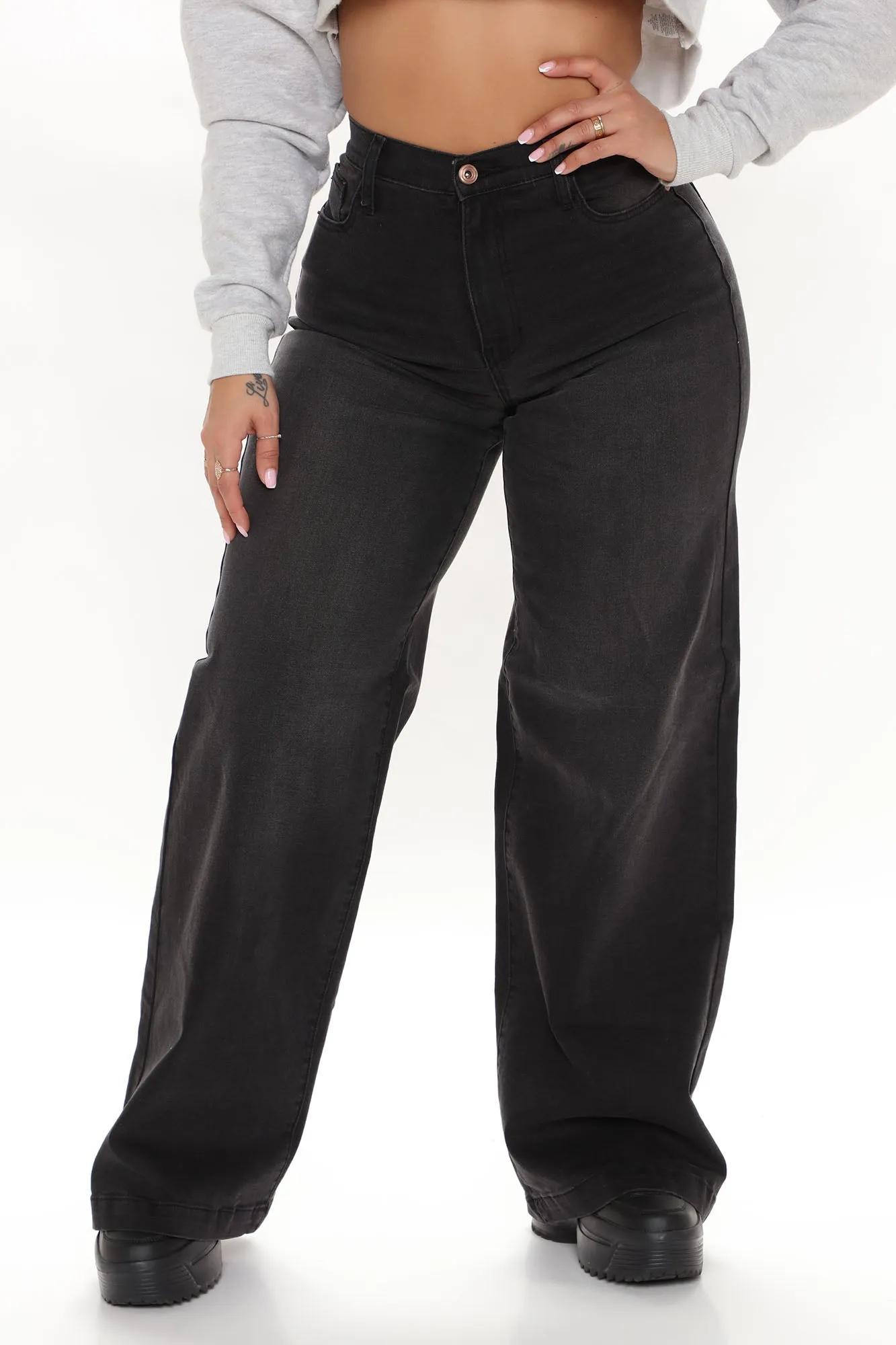 Abbot Kinney Wide Leg Skater Jeans - Black