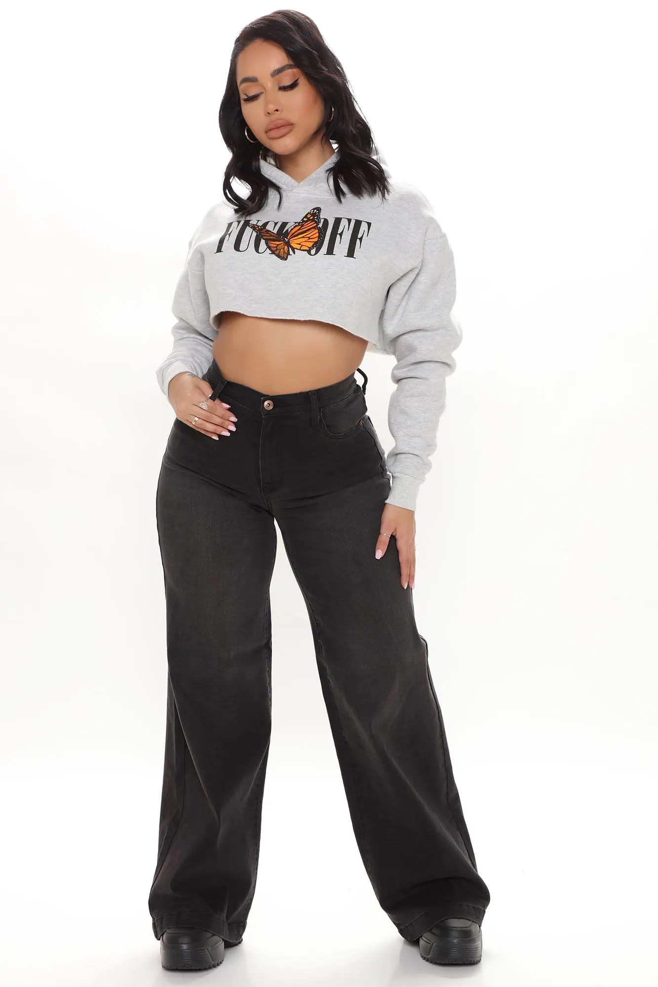 Abbot Kinney Wide Leg Skater Jeans - Black