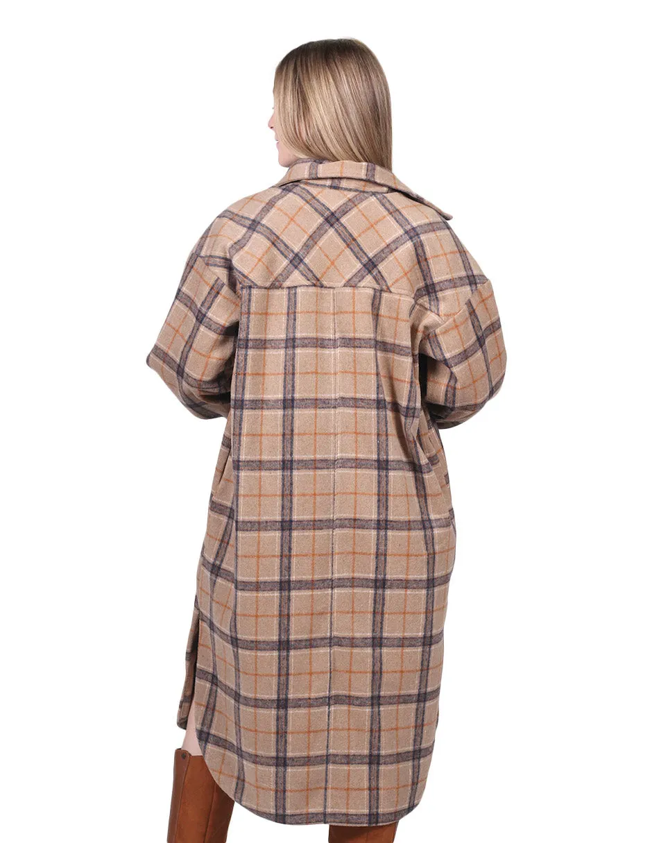 Abrigos Para Mujer Oversize Largo Cuadros Camel T23102