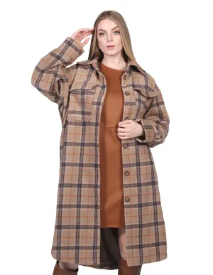 Abrigos Para Mujer Oversize Largo Cuadros Camel T23102