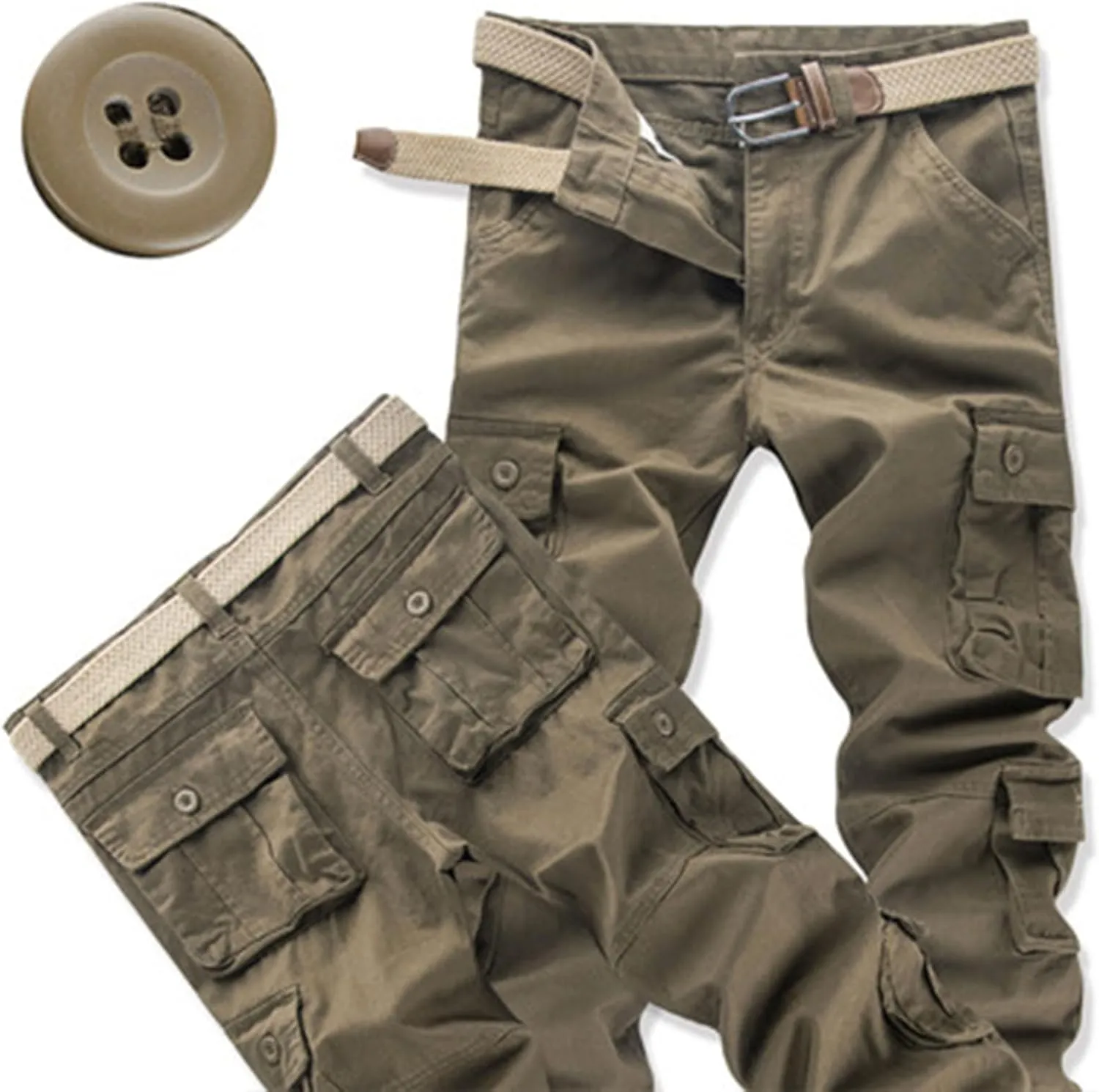 ADHOWBEW Men Cargo Pants Relaxed Fit Stretch Waterproof Construction Hiking Elastic Waist Trousers