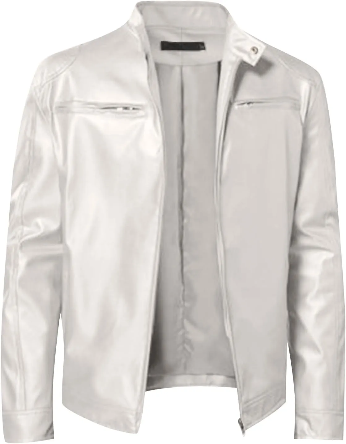ADHOWBEW Mens Leather Jacket Stand Collar Windbreaker Zip Up Fashion Motorcycle Jackets