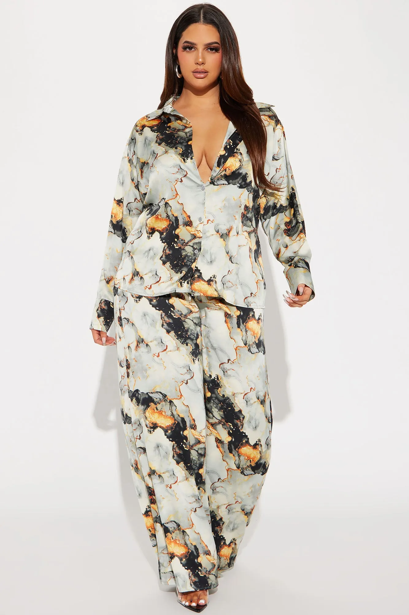 Baecation Satin Pant Set - Grey/combo
