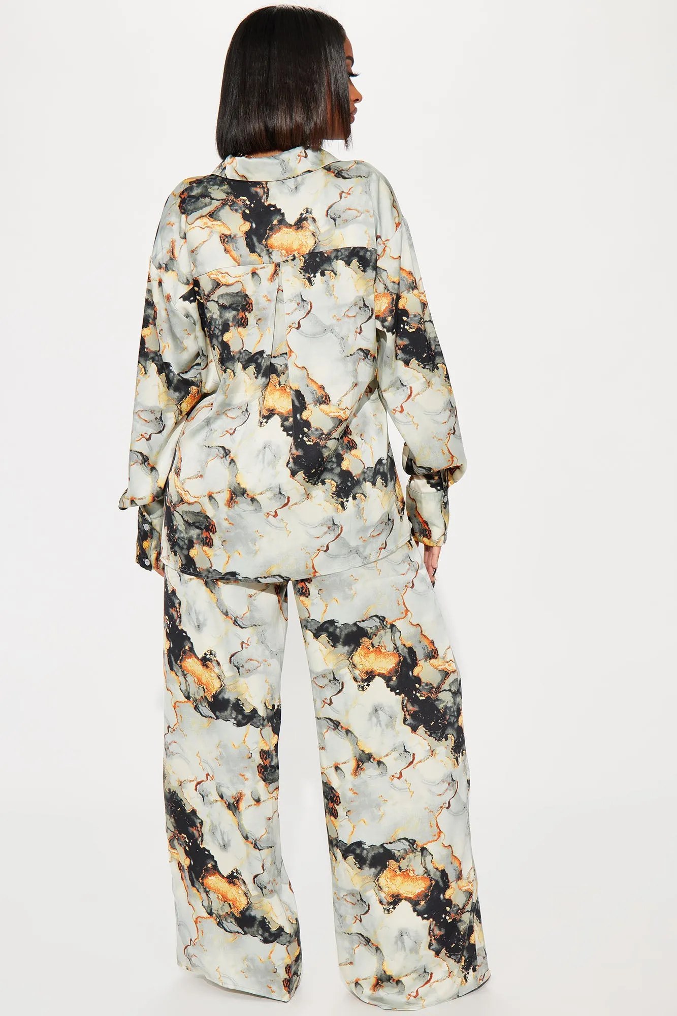 Baecation Satin Pant Set - Grey/combo