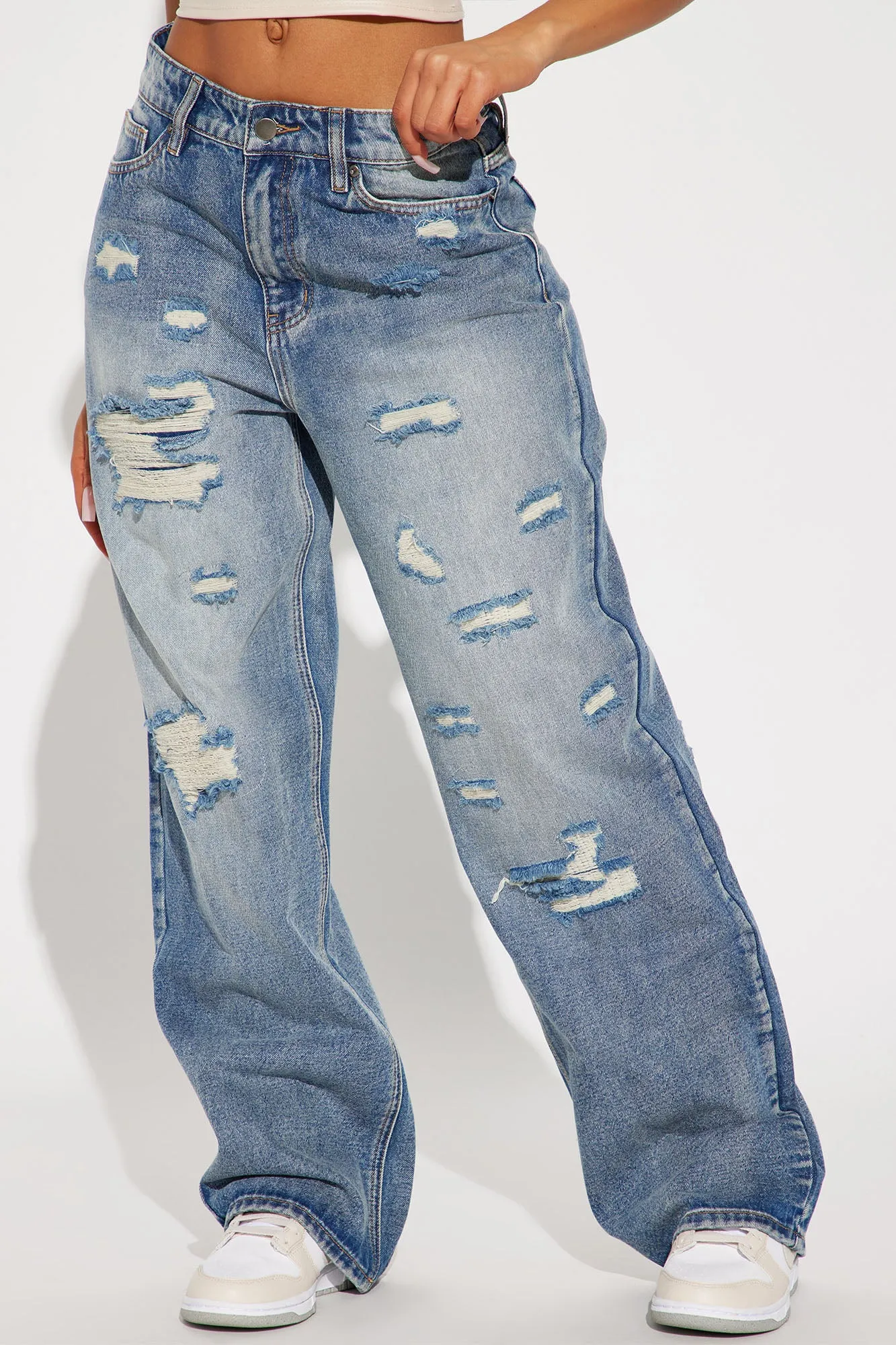 Bittersweet Distressed Straight Leg Jean - Medium Wash