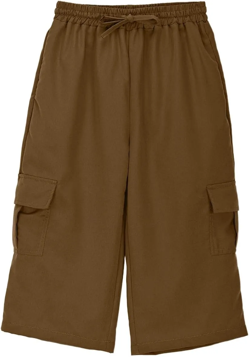 Boys Baggy Cargo Pants Straight Wide Leg Trousers High Elastic Waist Cargo Solid Color Casual Sport Joggers Clothes