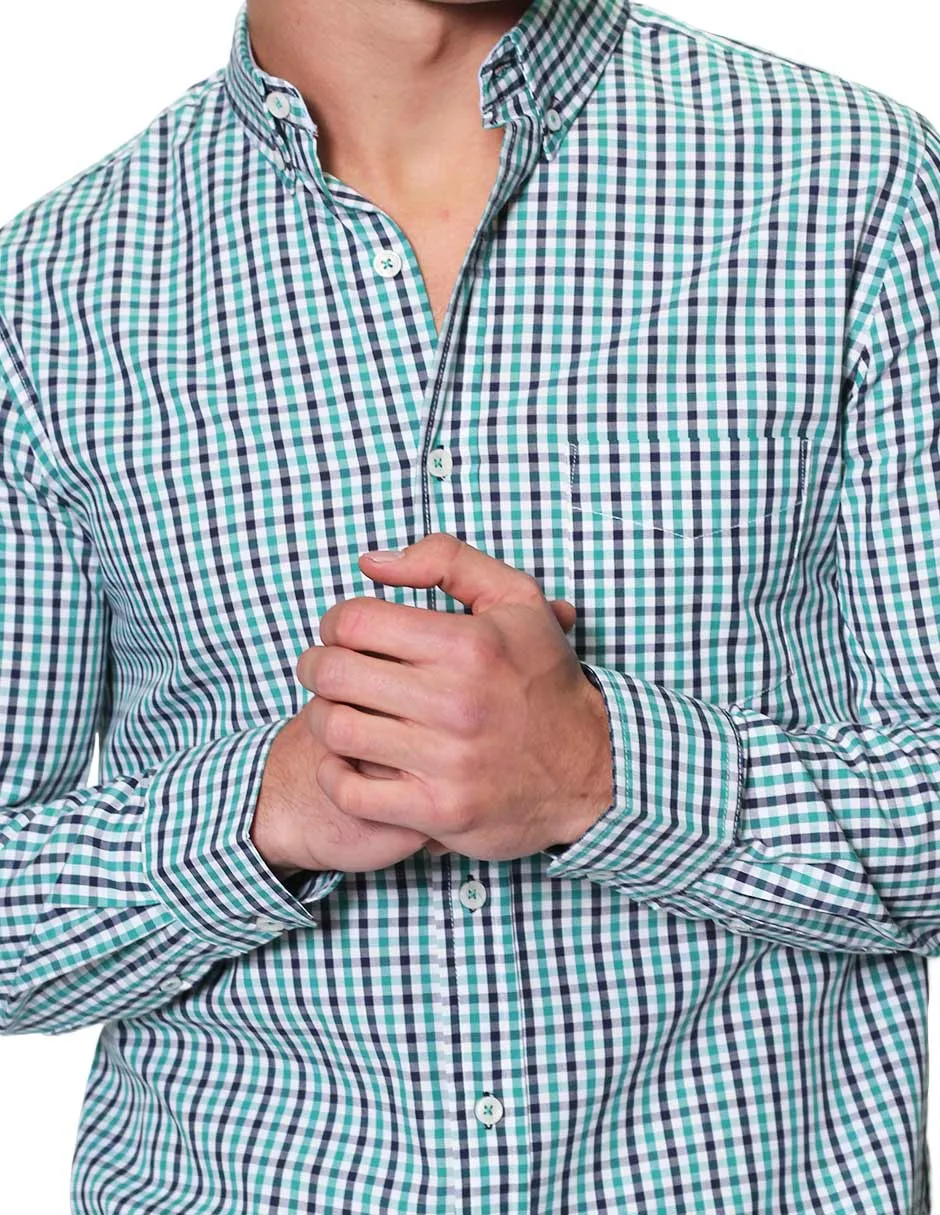 Camisas Hombre Manga Larga Cuadros Regular Fit B31225 Verde