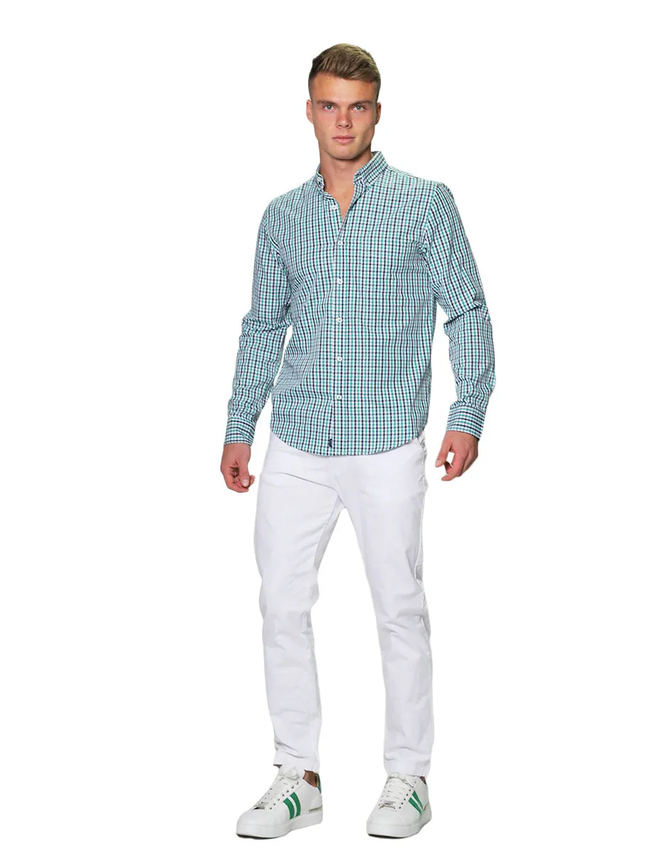 Camisas Hombre Manga Larga Cuadros Regular Fit B31225 Verde