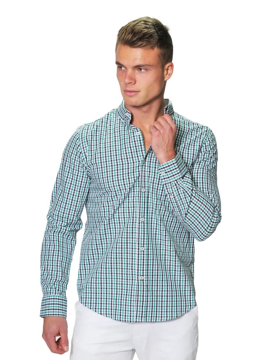 Camisas Hombre Manga Larga Cuadros Regular Fit B31225 Verde