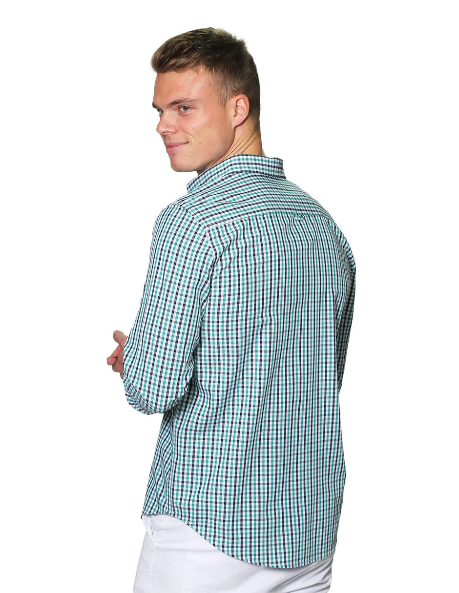 Camisas Hombre Manga Larga Cuadros Regular Fit B31225 Verde