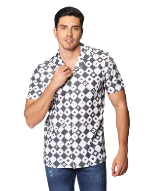 Camisas Para Hombre De Manga Corta Con Estampado De Cuadros Cuello Abierto Relaxed Fit B41593 Gris