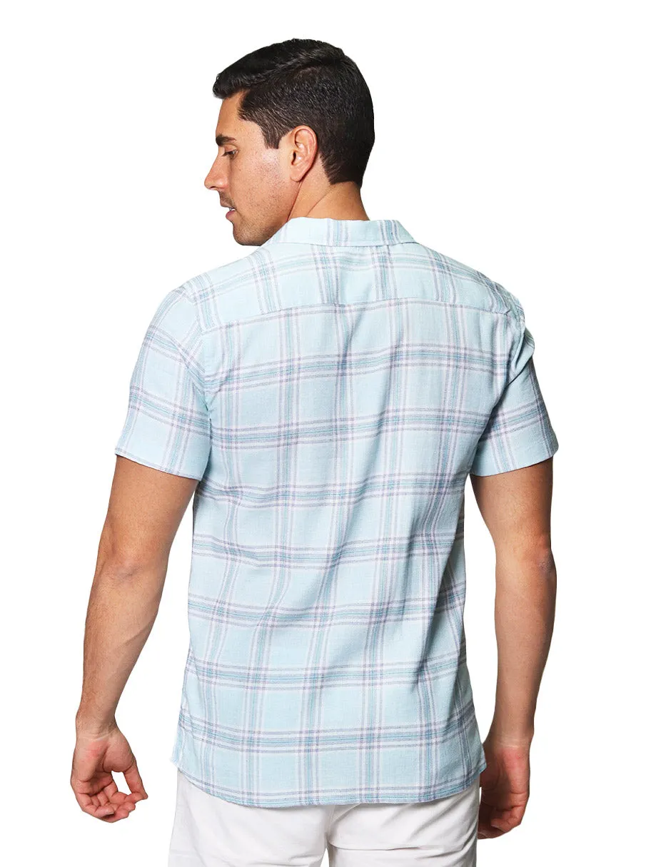 Camisas Para Hombre De Manga Corta Estampado De Cuadros Relaxed Fit B41375 Menta