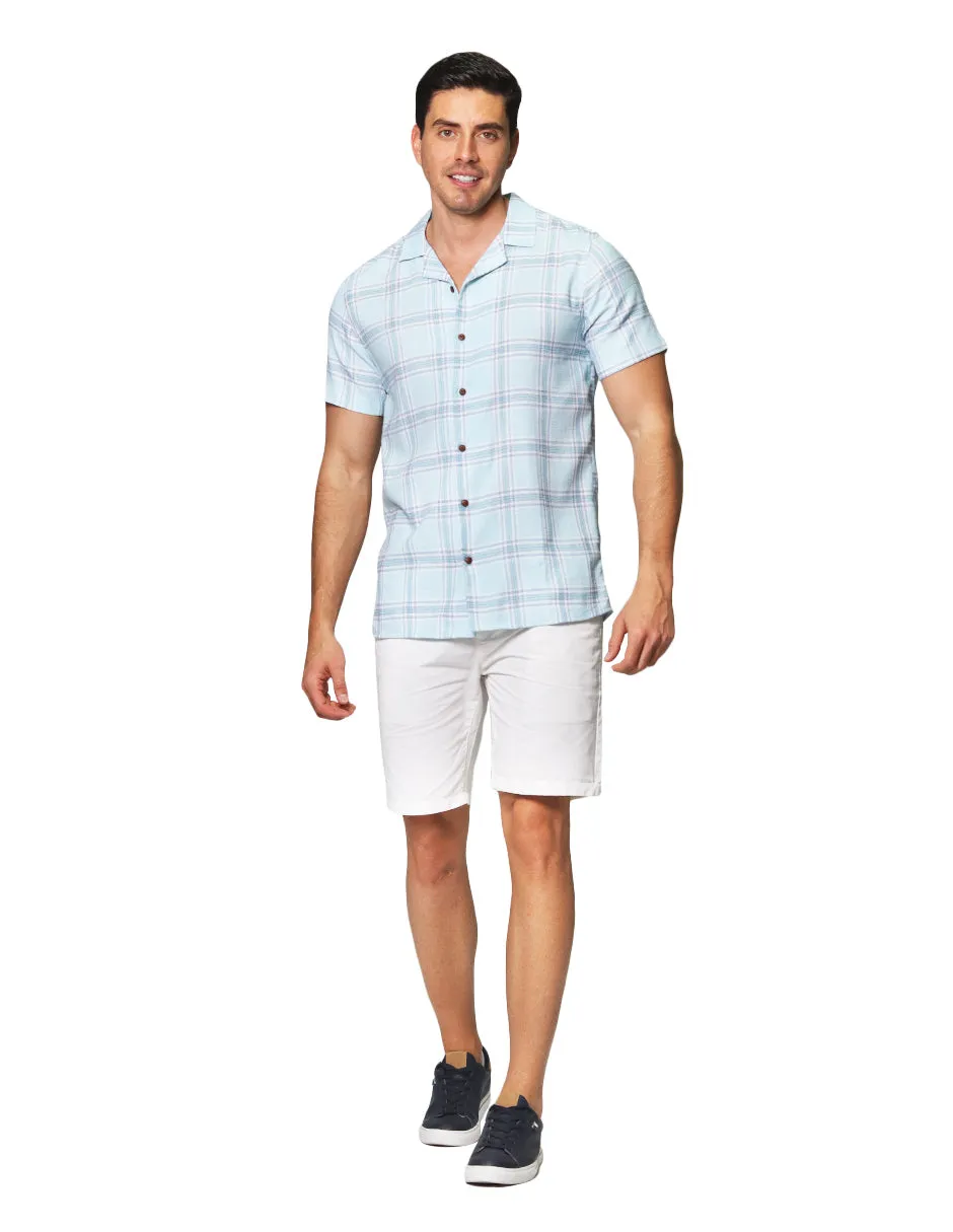 Camisas Para Hombre De Manga Corta Estampado De Cuadros Relaxed Fit B41375 Menta
