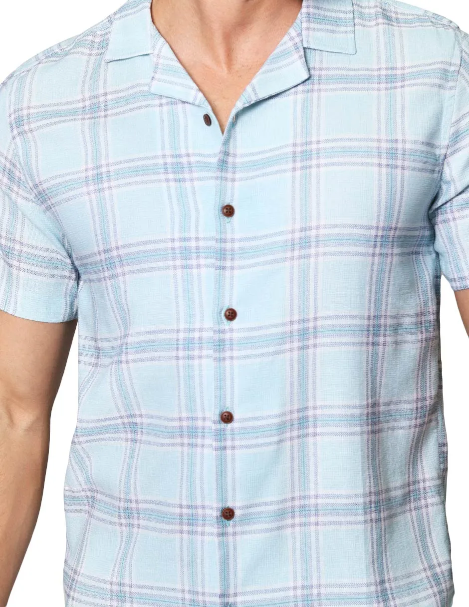 Camisas Para Hombre De Manga Corta Estampado De Cuadros Relaxed Fit B41375 Menta