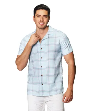 Camisas Para Hombre De Manga Corta Estampado De Cuadros Relaxed Fit B41375 Menta