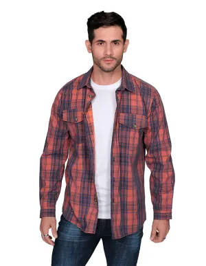 Camisas Para Hombre De Manga Larga Tipo Pana Con Estampado De Cuadros Relaxed Fit B35123 Rustico