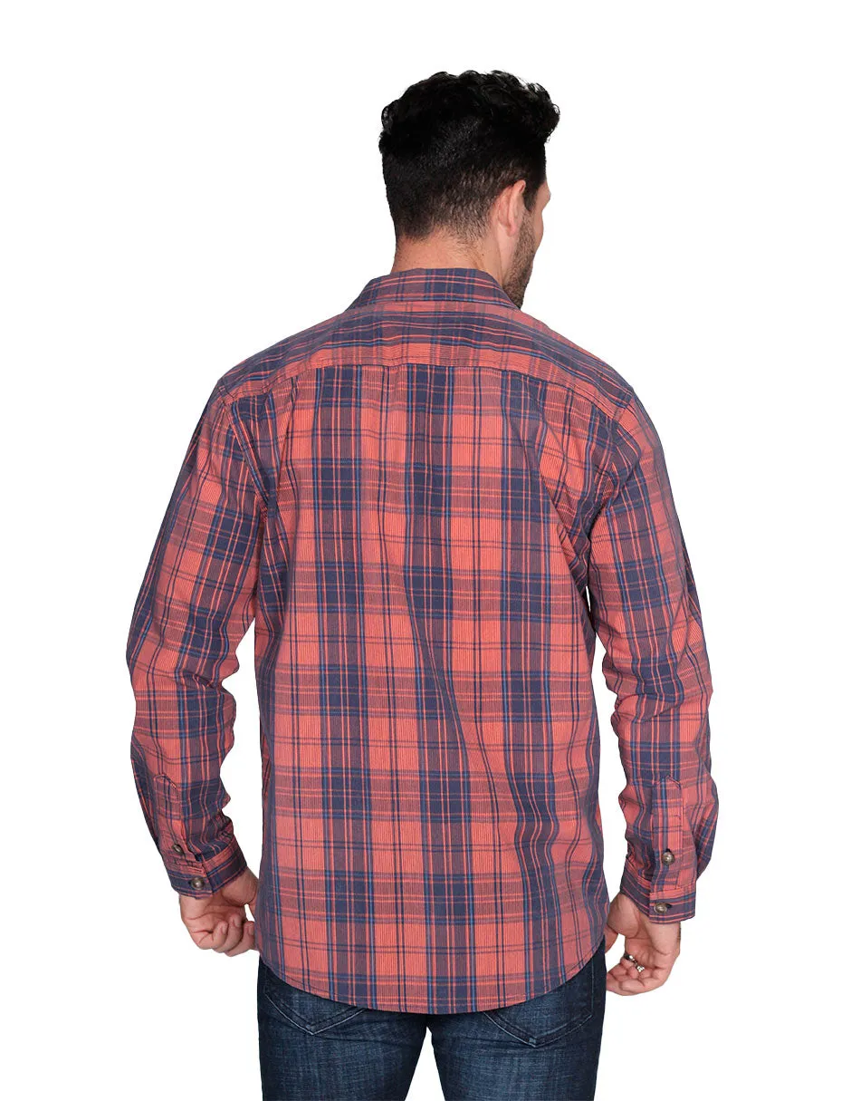 Camisas Para Hombre De Manga Larga Tipo Pana Con Estampado De Cuadros Relaxed Fit B35123 Rustico