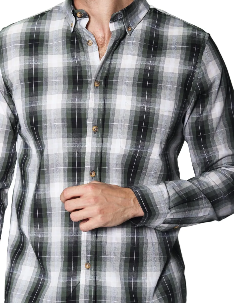 Camisas Para Hombre Manga Larga Cuadros B45103 Olivo