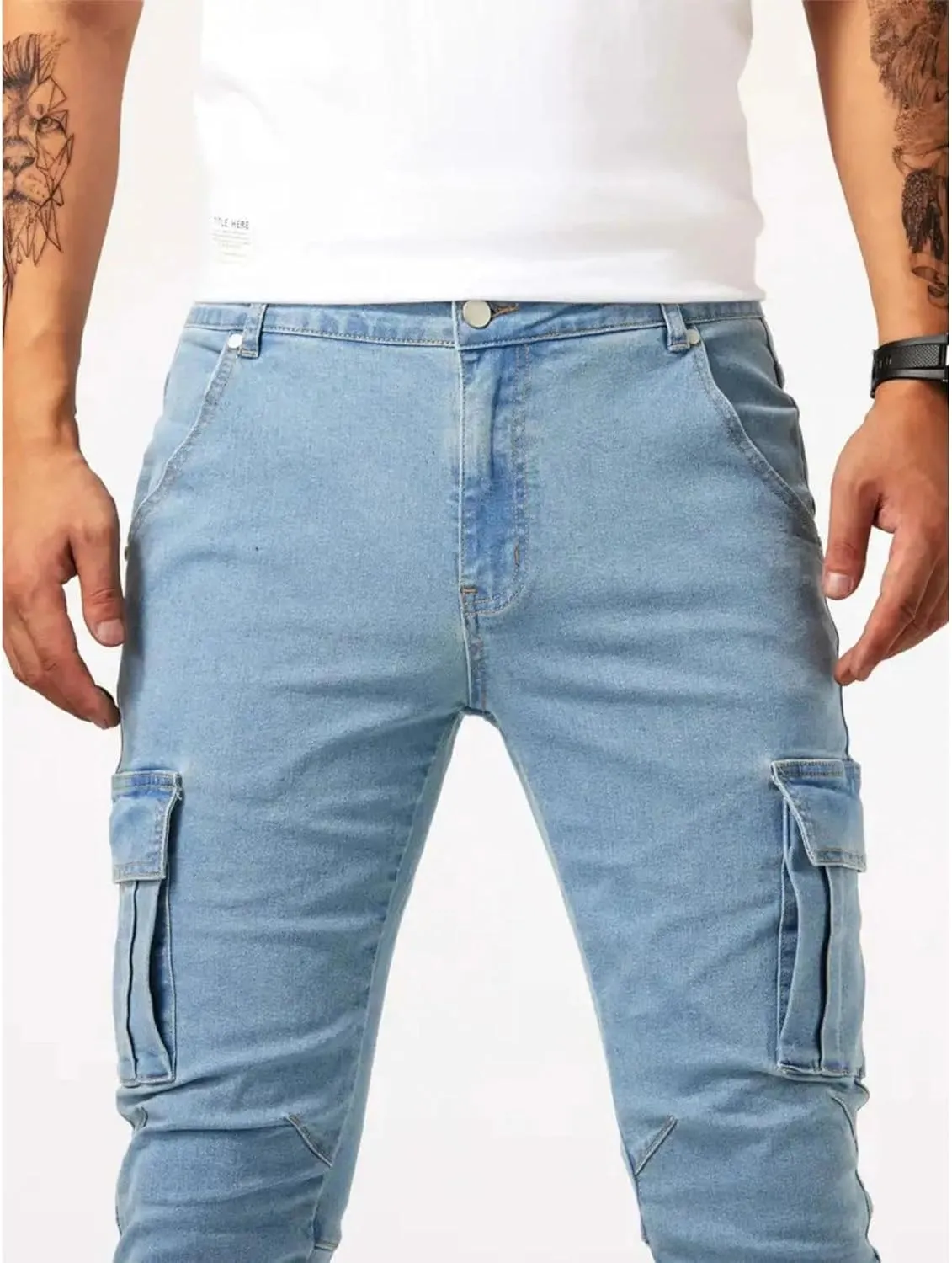 Cargo Jeans for Men Jogger Slim Fit Stretch Skinny Jean Straight Leg Comfort Flex Waist Pants Summer Trend Trouser