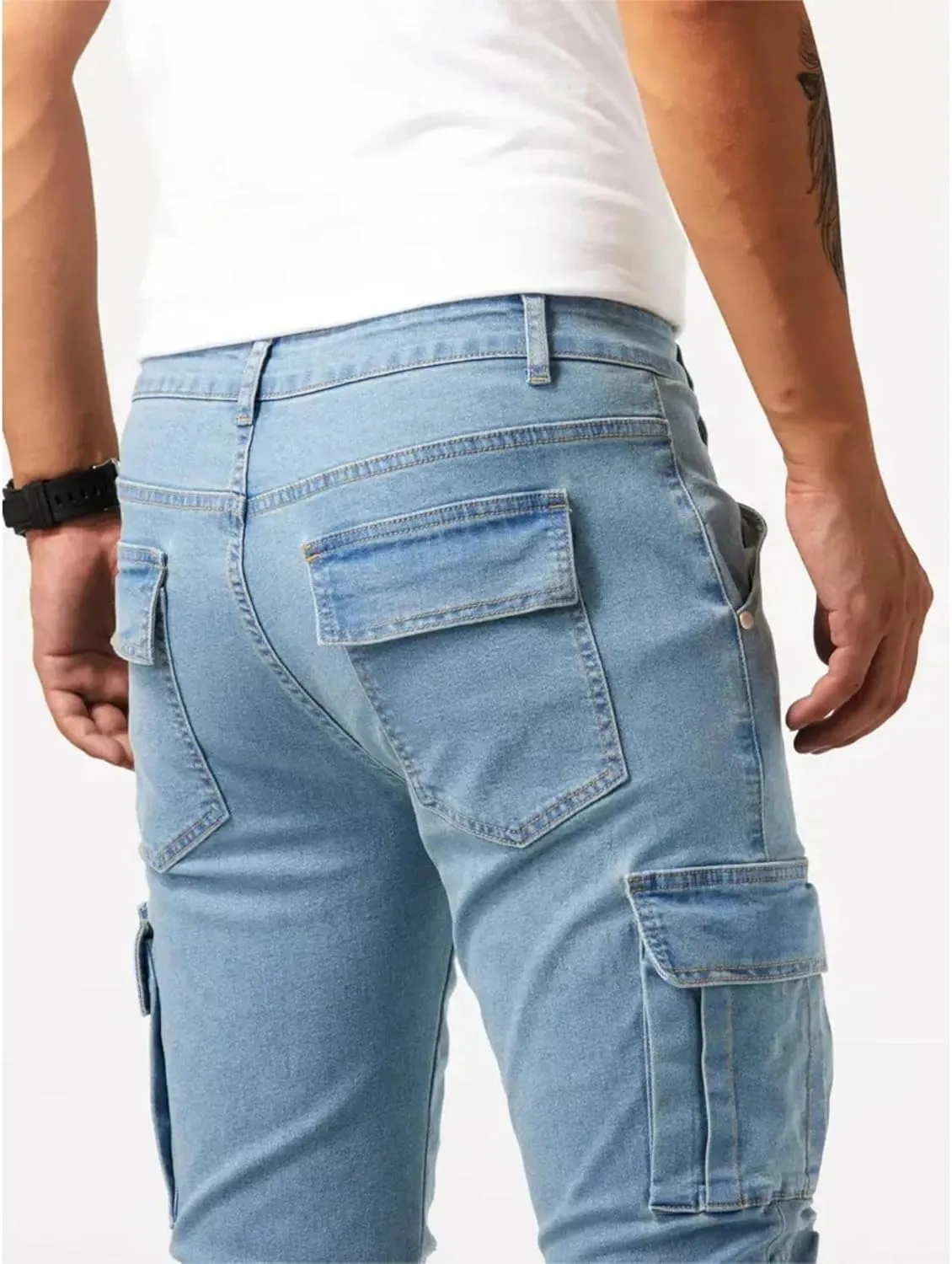 Cargo Jeans for Men Jogger Slim Fit Stretch Skinny Jean Straight Leg Comfort Flex Waist Pants Summer Trend Trouser