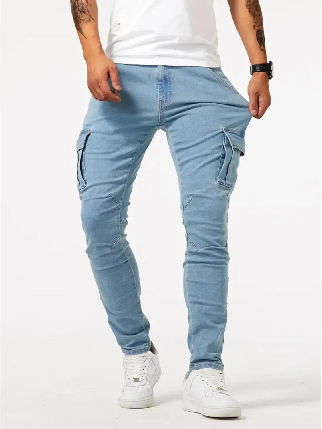 Cargo Jeans for Men Jogger Slim Fit Stretch Skinny Jean Straight Leg Comfort Flex Waist Pants Summer Trend Trouser