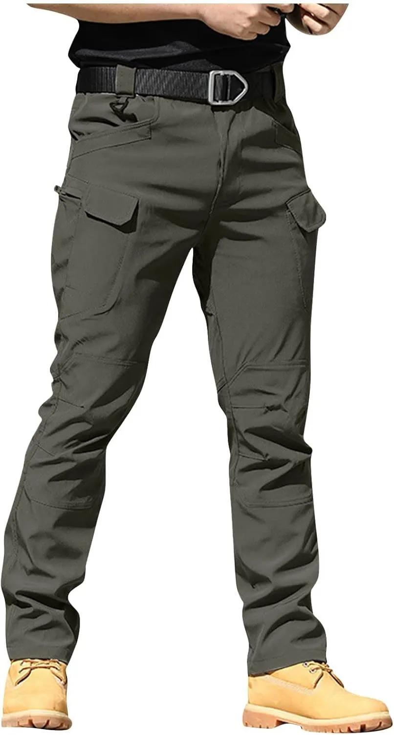 Cargo Pants for Men Multi Pocket Athletic Trousers Military Fan Elastic Waistband Casual Overalls Hiking Pants