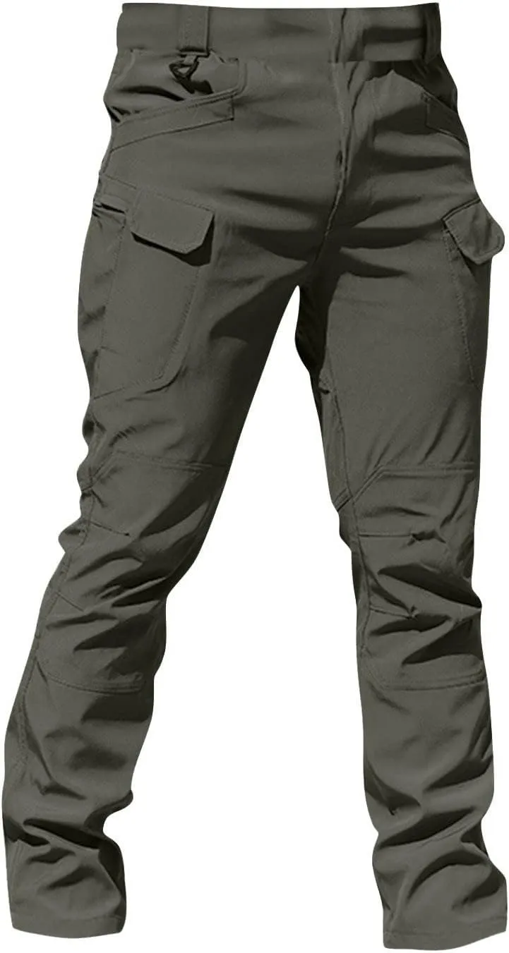 Cargo Pants for Men Multi Pocket Athletic Trousers Military Fan Elastic Waistband Casual Overalls Hiking Pants
