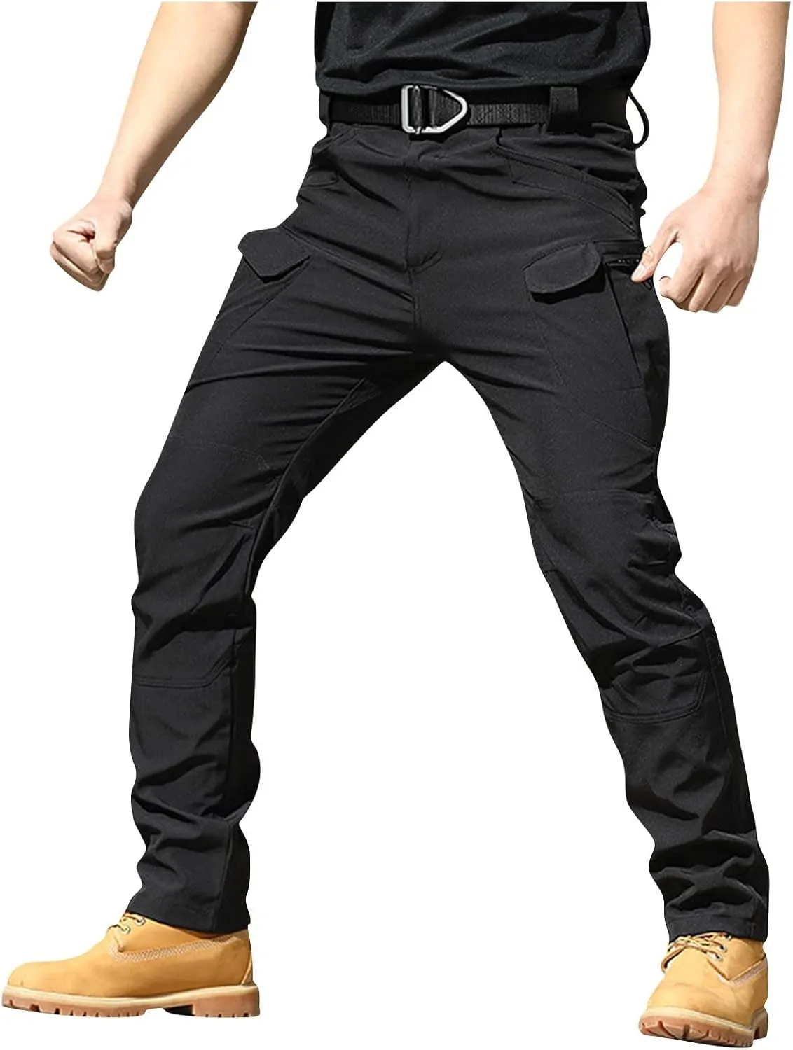 Cargo Pants for Men Multi Pocket Athletic Trousers Military Fan Elastic Waistband Casual Overalls Hiking Pants