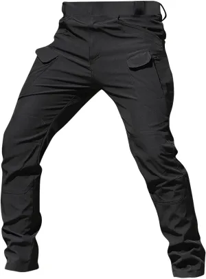 Cargo Pants for Men Multi Pocket Athletic Trousers Military Fan Elastic Waistband Casual Overalls Hiking Pants