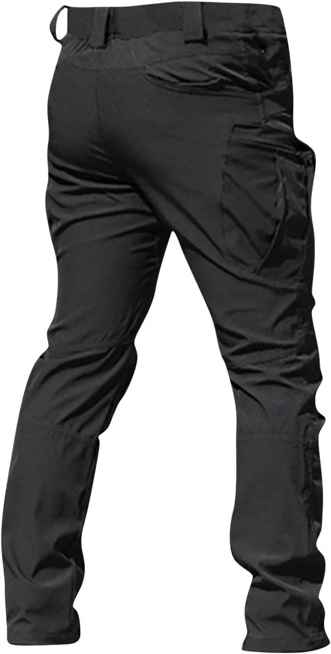 Cargo Pants for Men Multi Pocket Athletic Trousers Military Fan Elastic Waistband Casual Overalls Hiking Pants