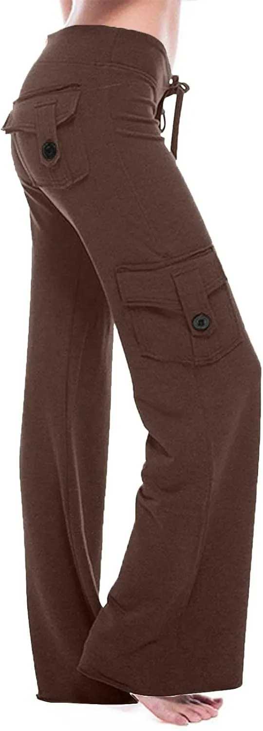 Cargo Pants Women Plus Size Wide Leg Yoga Pants High Waisted Straight Leg Lounge Trousers Flare Leggings with Pockets