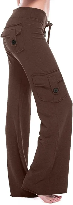 Cargo Pants Women Plus Size Wide Leg Yoga Pants High Waisted Straight Leg Lounge Trousers Flare Leggings with Pockets