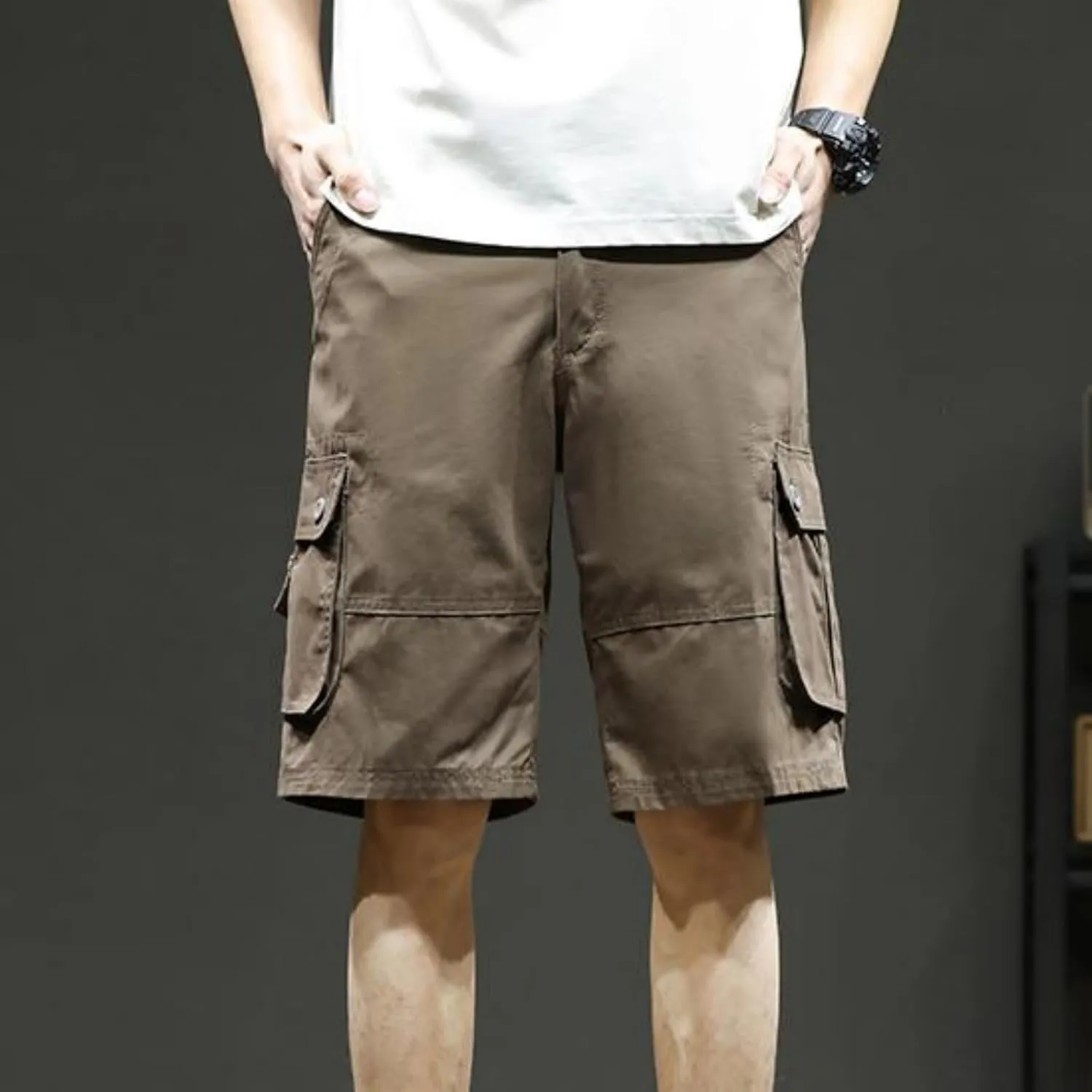 Cargo Shorts for Men Summer Casual Cotton Bermuda Work Hiking Shorts Knee Length Stretchy Short Pants Multi Pockets