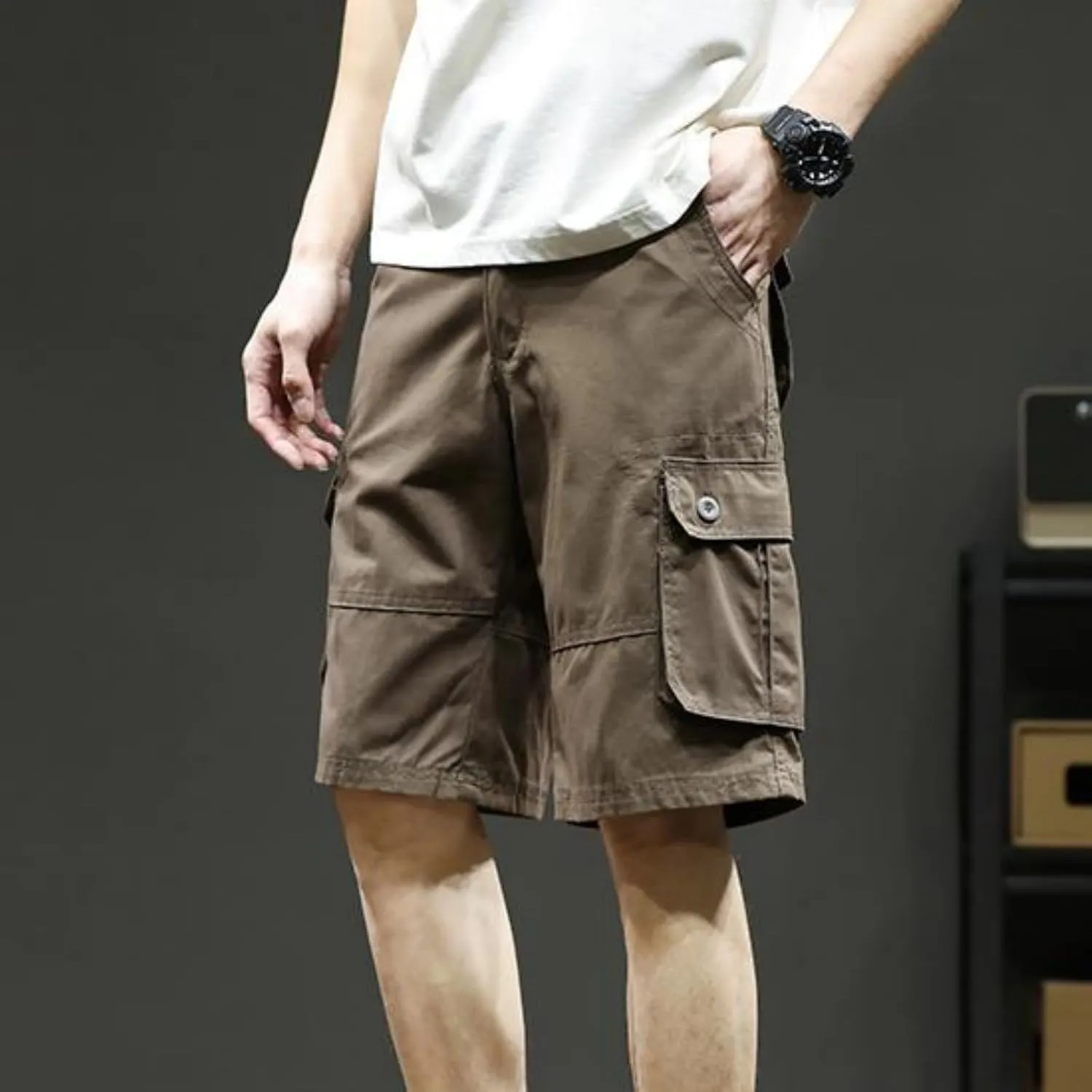 Cargo Shorts for Men Summer Casual Cotton Bermuda Work Hiking Shorts Knee Length Stretchy Short Pants Multi Pockets