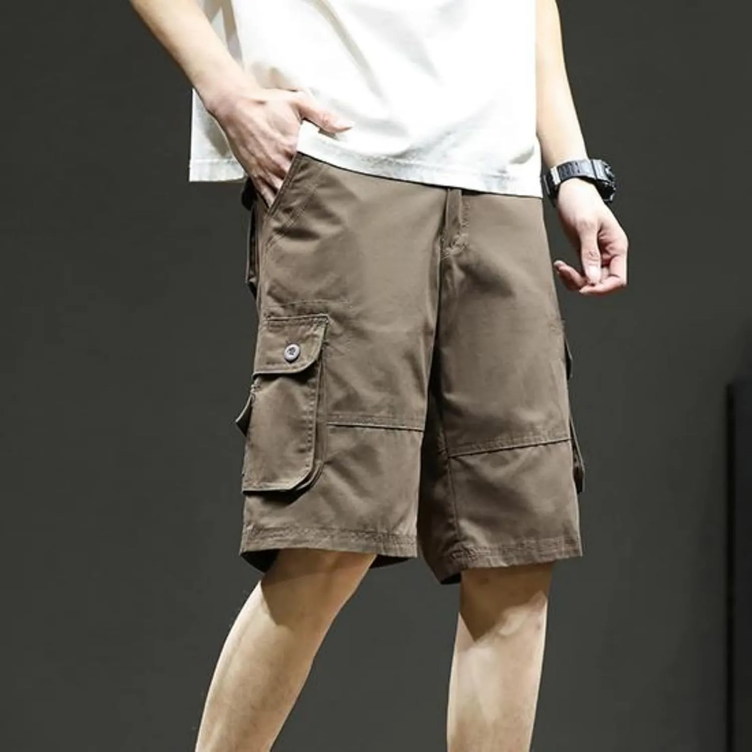 Cargo Shorts for Men Summer Casual Cotton Bermuda Work Hiking Shorts Knee Length Stretchy Short Pants Multi Pockets