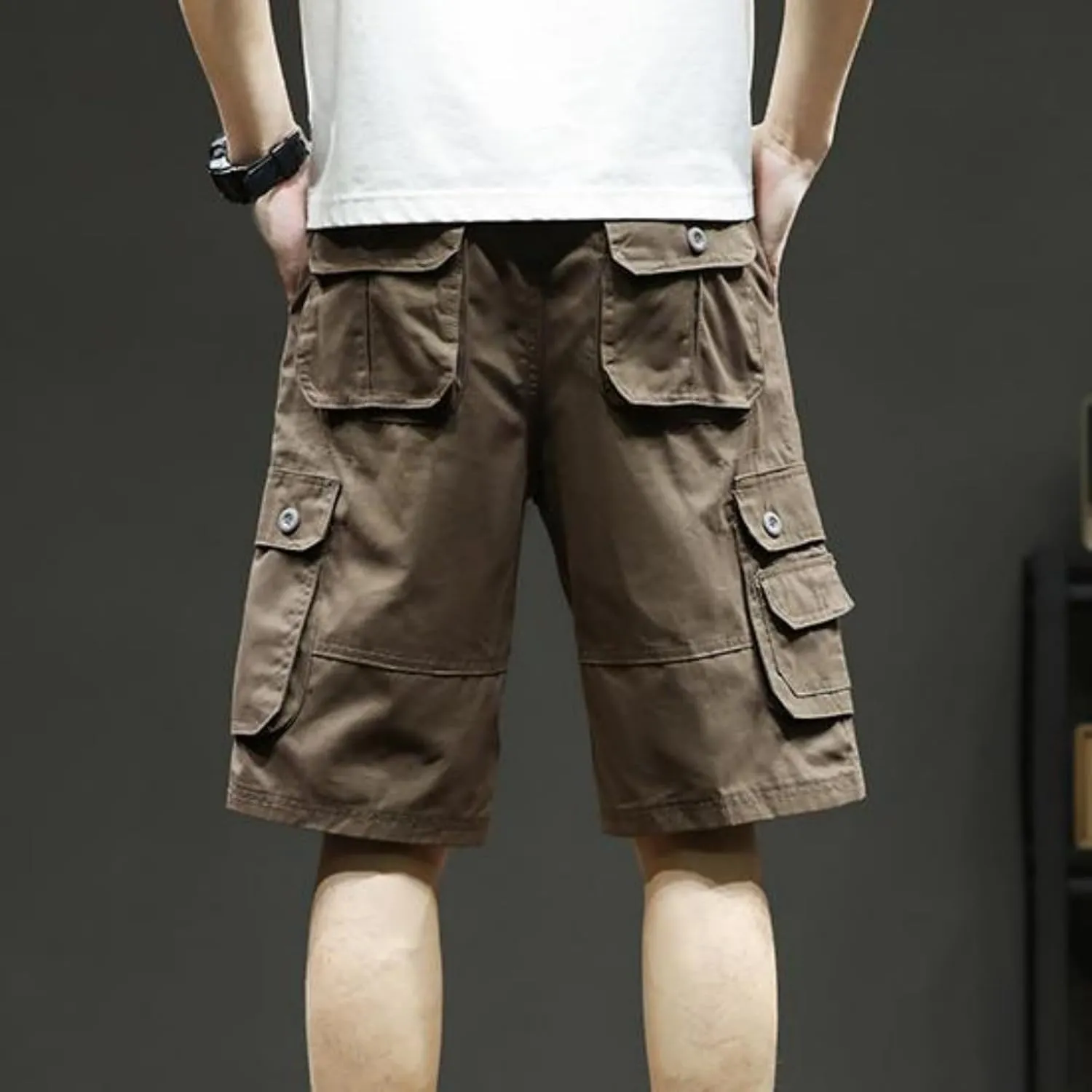 Cargo Shorts for Men Summer Casual Cotton Bermuda Work Hiking Shorts Knee Length Stretchy Short Pants Multi Pockets