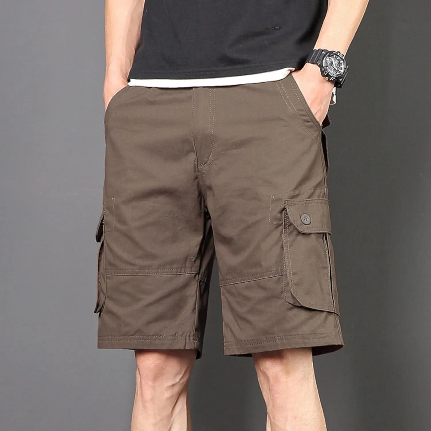 Cargo Shorts for Men Summer Casual Cotton Bermuda Work Hiking Shorts Knee Length Stretchy Short Pants Multi Pockets