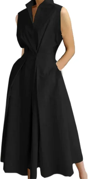 Costaric Cotton Shirt Dress for Womens Pleated Button Long Dress Long Sleeve A-line Loose Swing Dress with Pockets