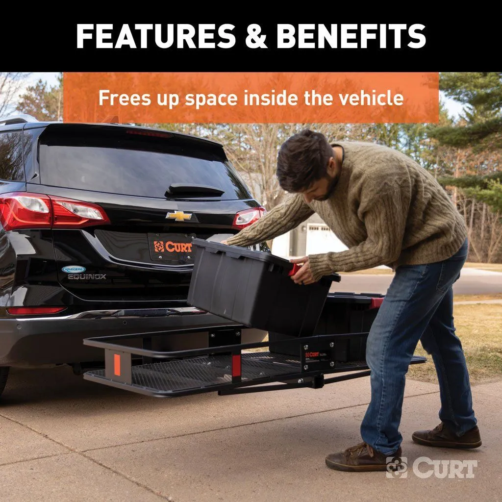 Curt 60" X 20" Black Steel Basket Cargo Carrier Fixed 500lbs 2" Rise | 2" Shank