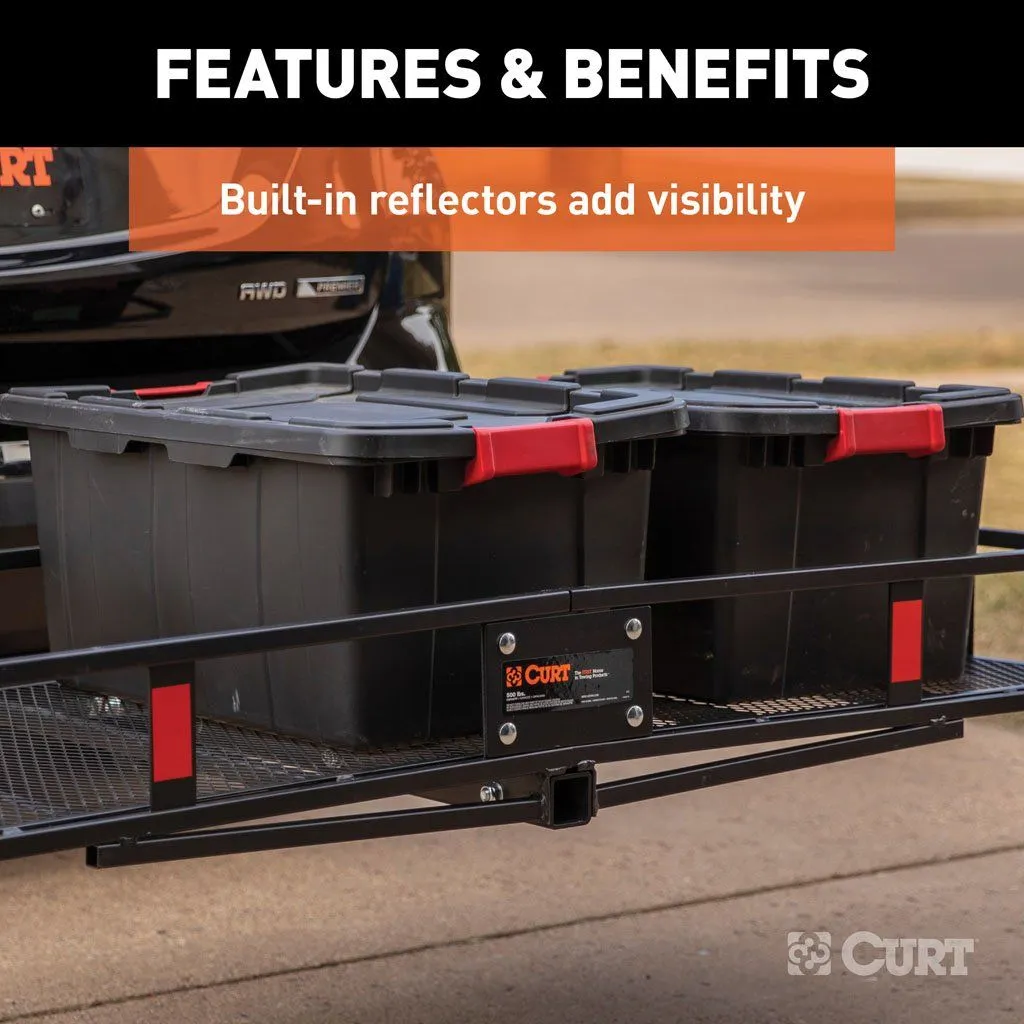 Curt 60" X 20" Black Steel Basket Cargo Carrier Fixed 500lbs 2" Rise | 2" Shank