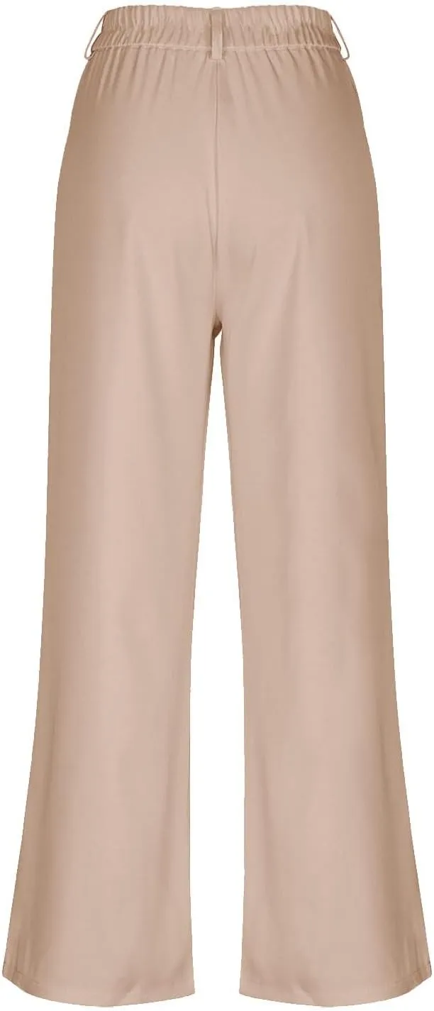 Girls Linen Palazzo High Elastic Waist Casual Trousers Straight Wide Leg Pants Business Lounge Y2k
