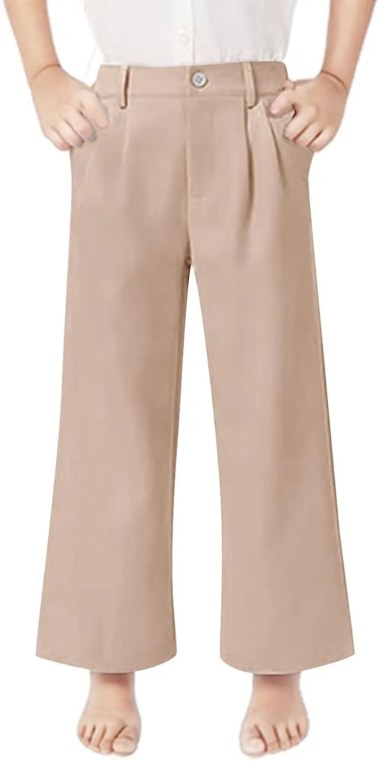Girls Linen Palazzo High Elastic Waist Casual Trousers Straight Wide Leg Pants Business Lounge Y2k