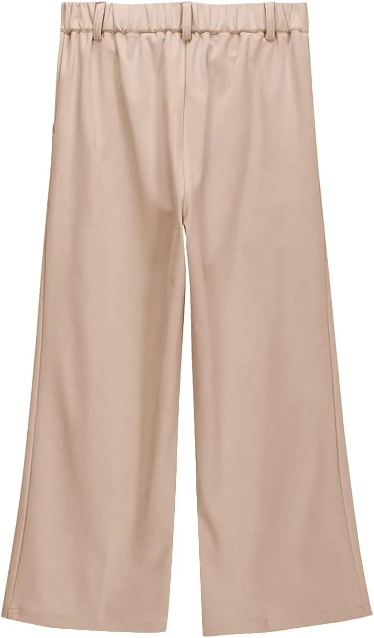 Girls Linen Palazzo High Elastic Waist Casual Trousers Straight Wide Leg Pants Business Lounge Y2k