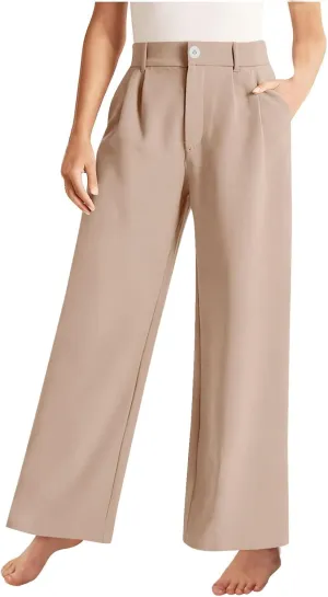 Girls Linen Palazzo High Elastic Waist Casual Trousers Straight Wide Leg Pants Business Lounge Y2k