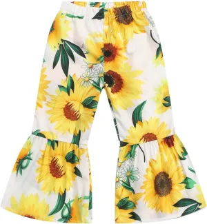Girls Sunflower Flare Trousers for Toddler Girl Elastic High Waisted Stretchy Wide Leg Casual Bell
