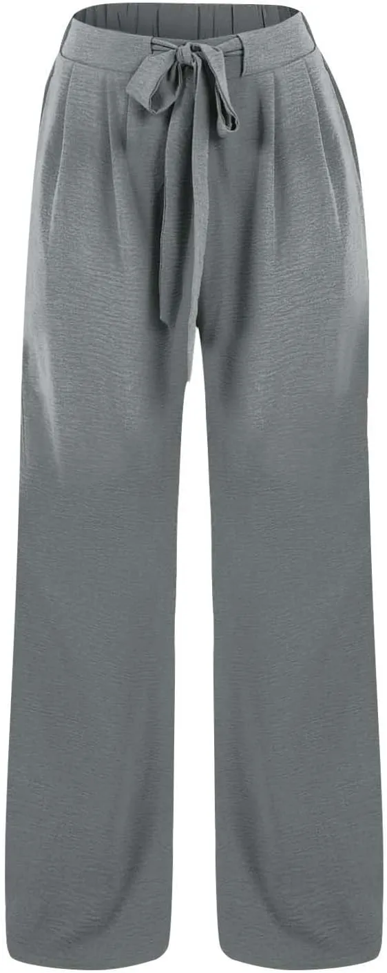 Girls Wide Leg Linen Palazzos Flowy Summer Casual Trousers Elastic High Waist Solid Color Pants
